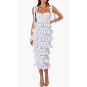 Petal & Pup Dress Marina Floral Tiered Ruffle Midi Size Large in Blue